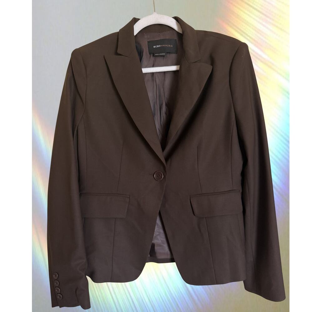 BCBGMAXAZRIA Wool Blazer & Bermuda Shorts Suit Set Cocoa Brown Y2K 10
